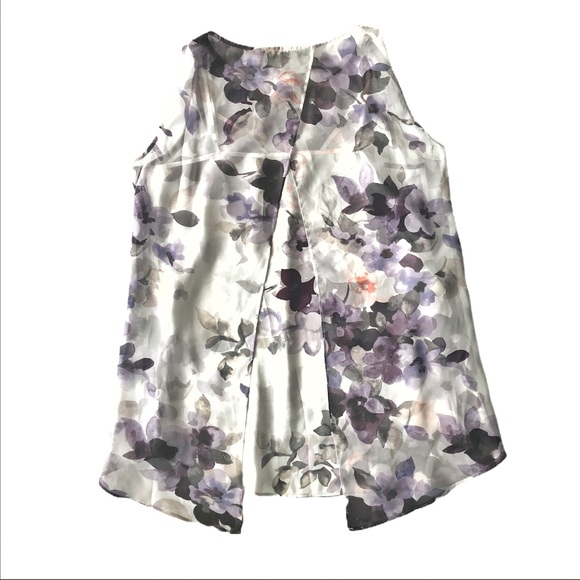 WHBM Floral Sleeveless Split Back Shirt Si… - Picture 8 of 9